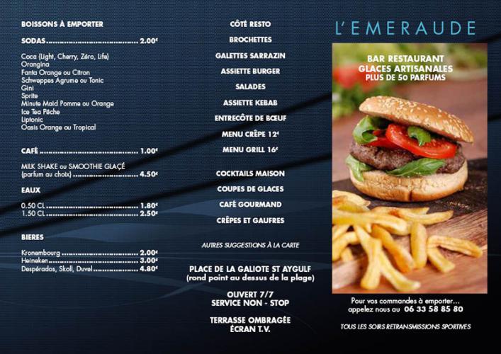 l'Emeraude , restauration - enseigne, menus, tarifs